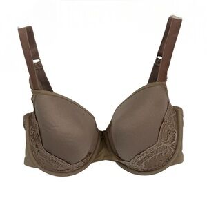 ThirdLove Lace Detail Bra Size 34F Tan Underwire T-shirt 24/7 Back Closure